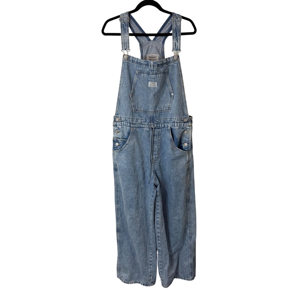 Levi's Women Apron Overalls Large Light Blue Drawstring Denim A7458 Wide Leg